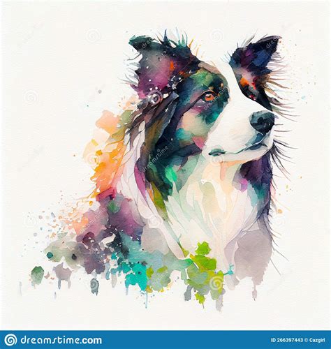 Border Collie Watercolor Portrait Dog Painting Stock Illustration