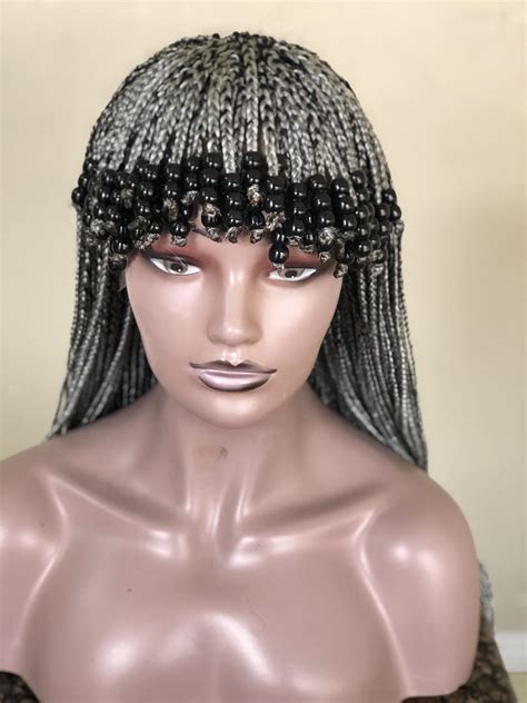 Braided Wig Beaded Wig Gray Wig Wig For Black Women Length Etsy