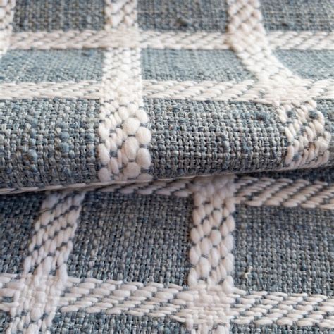 Blue Plaid Upholstery Fabric By The Yard Blue Textured Windowpane