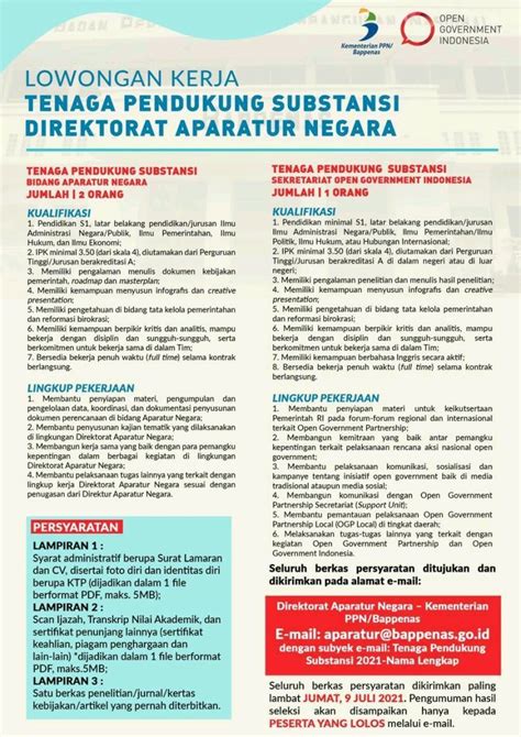 Lowongan Kerja Direktorat Aparatur Negara Kementerian PPN Bappenas