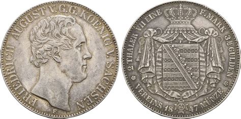 Sachsen Doppeltaler 1847 F Friedrich August II 1836 1854 Ss Vz MA