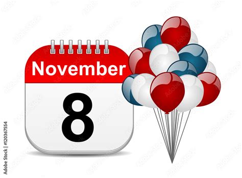 november 8 calendar icon with balloons Stock Illustration | Adobe Stock