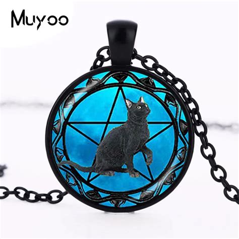 Black Cat Pendant Wiccan Necklace Pentacle Jewelry Wicca Pentagram ...