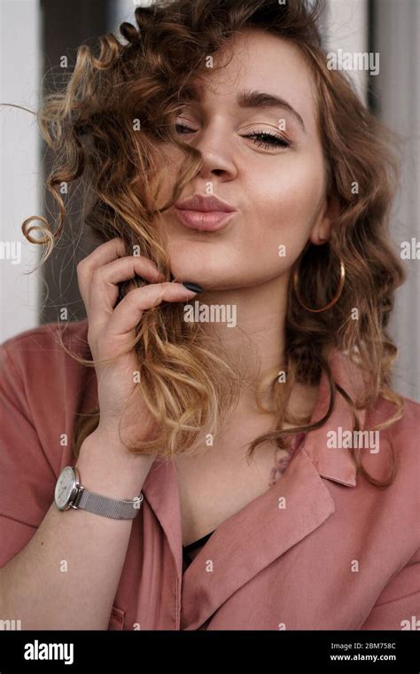 Closeup Photo Of Beautiful Funny Pretty Curly Lady Positive Good Mood