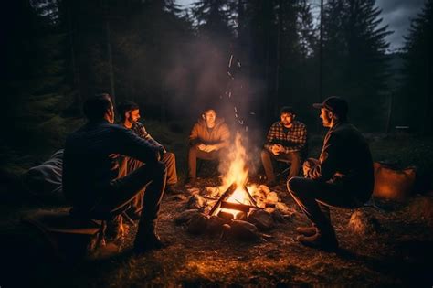 Premium Ai Image A Group Of People Sit Around A Campfire And Talk