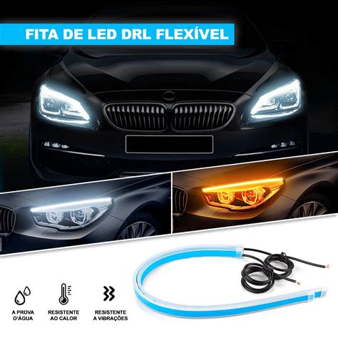 Kit Par Fitas Barras Barra Led DRL Farol Diurno Branco Seta Sequencial