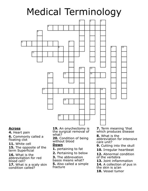 Medical Terminology Crossword WordMint