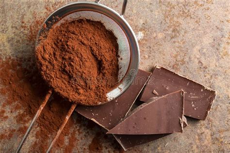 Dark Cocoa Powder In A Sieve And Chocolate Stock Image Image Of