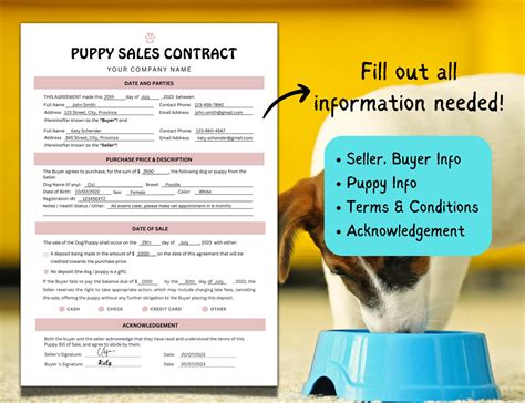 Fillable Puppy Sales Agreement Puppy Bill Of Sale Puppy Sales Contract