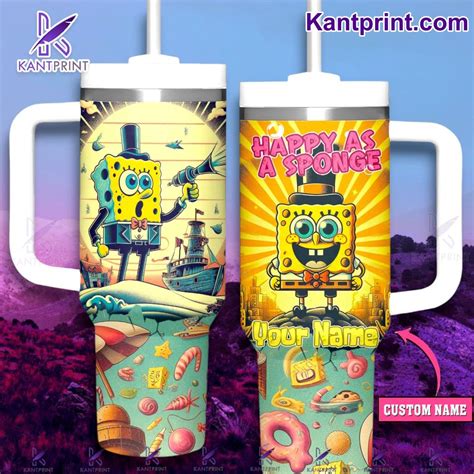 Spongebob Squarepants Cartoon Custom Stanley Quencher 40oz Stainless Steel Tumbler With Handle