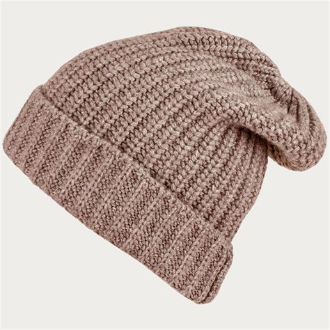 Brown Rib Knit Cashmere Slouch Beanie Hat Uk