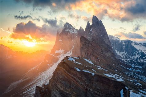 Wallpaper Mural - Sunrise at Seceda - Photo Wallpaper