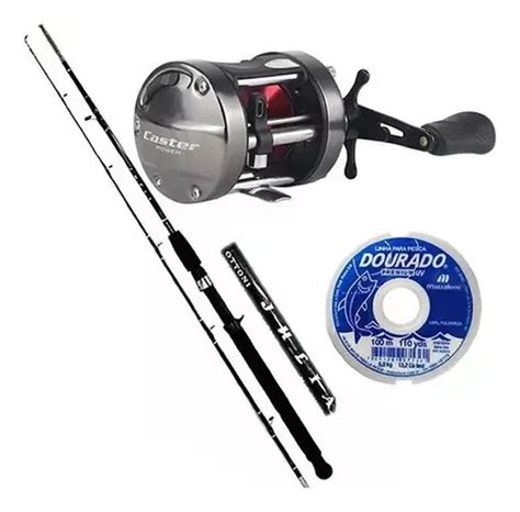 Kit Pesca Pesada Marine Carretilha Caster Vara M Frete Gr Tis