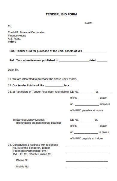 Free 52 Bid Forms In Pdf Ms Word Xls