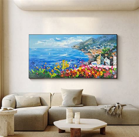 Impressionist Mediterranean Sea Oil Painting On Canvas Large Original