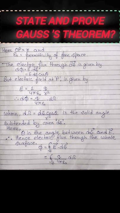 State And Prove Gausss Theorem Class12 Shorts Youtubeshorts Youtube Youtube