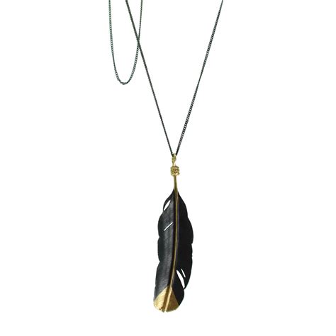 Large Feather Necklace – Black & Gold - William Cheshire