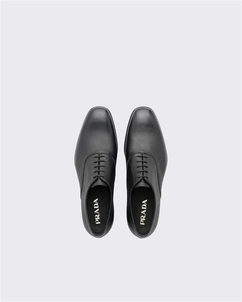 Black Saffiano Leather Oxford Shoes Prada