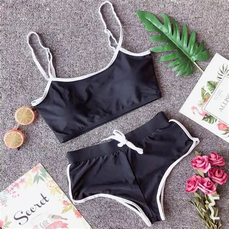 New Spagetti Strap Sporty Two Piece Swimsuit Women Retro Bikini Set