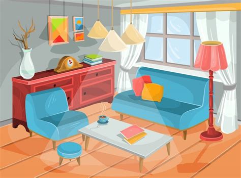 Ilustración vectorial de un acogedor interior de dibujos animados de