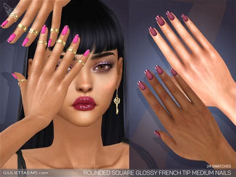 The Sims Resource Rounded Square Glossy French Tips Medium Nails In