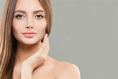 Beautiful Face Closeup Healthy Model Woman With Clear Skin And Healthy