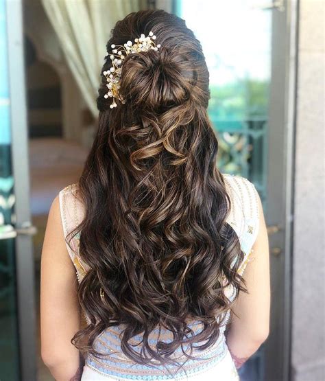 27 Effortlessly Stylish Half Tie Hairstyles We Spotted On Real Brides Curly Hair Styles Long