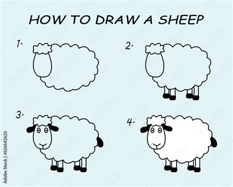 Step By Step To Draw A Sheep Drawing Tutorial A Sheep Drawing Lesson