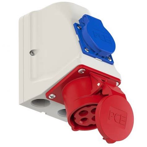 Розетка 16А 380 / 400в 3P+E IP44 настенная накладная combo PCE 9214-6 ...