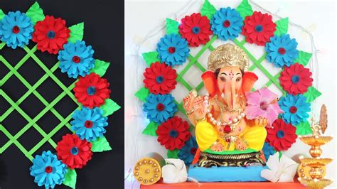 गणपती डेकोरेशन २०२० Ganpati Decoration With Simple Paper Flower Eco Friendly Decoration