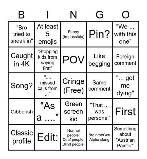 Yt Shorts Bingo Card