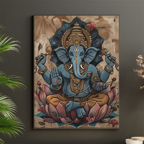 Lord Ganesha Wall Art , Hindu God Lord Ganesha Canvas Art, Ganesha ...