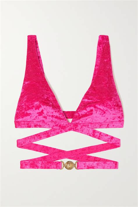 Versace Medusa Biggie Stretch Velvet Bikini Top In Pink Lyst