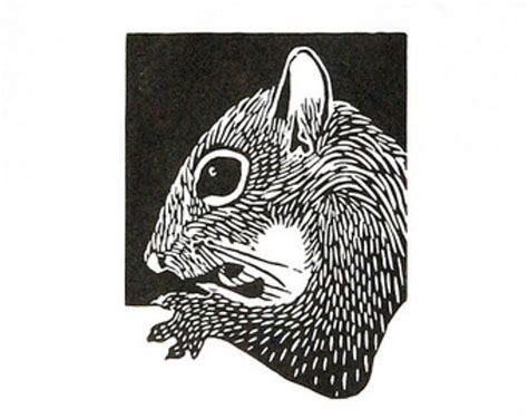 Linocut Animals Squirrel Eekhoorn Hand Printed Wall Art Matted