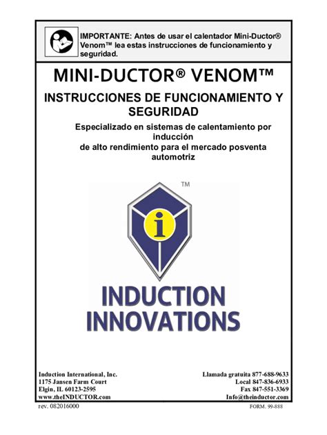 Fillable Online Mini Ductor Venom MDV 888 User Manual SPANISH Fax Email