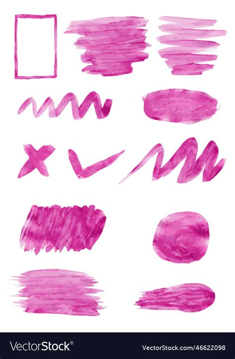 Pink color set paint ink brush brush strokes Vector Image