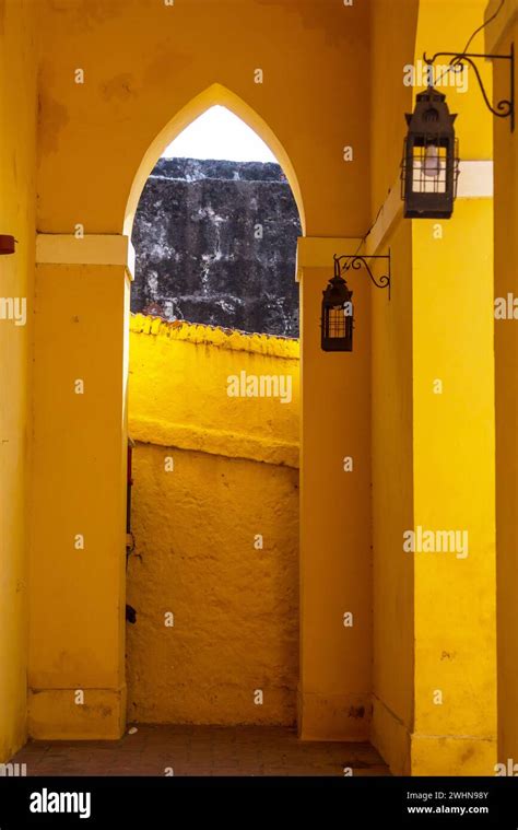 Yellow Gallery In Old City Cartagena Colombia South America Stock