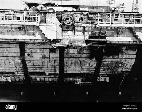 A View Of Damage Sustained By The Aircraft Carrier Uss John F Kennedy Cv 67 When It Collided