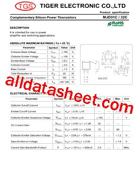 MJD31C Datasheet PDF Tiger Electronic Co Ltd