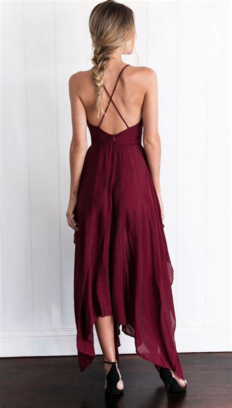 Crossed Back Wine Red Boho Dress With Side Slits On Luulla Cheap Prom