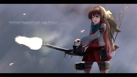 Anthropomorphism Bow Brown Eyes Brown Hair Gun Jpeg Artifacts Kantai