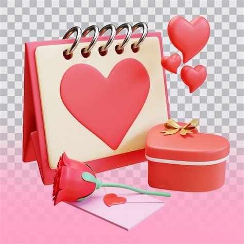 3d render caja de regalo de fecha de san valentín y carta de amor