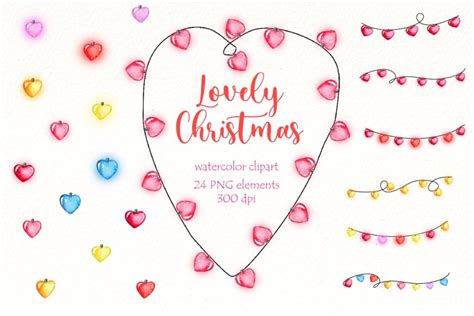 Christmas String lights Clipart | Watercolor Heart Light png