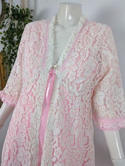Vintage Dressing Gown Nightgown And Robe Set Lace Lingerie Etsy