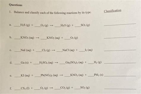 Answered 1 Balance And Classify Each Of The Bartleby