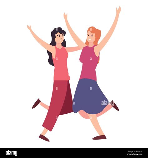 Women Happy Young People Characters On White Background Vector