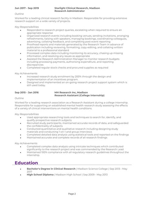 Clinical Research Assistant Resume Sample