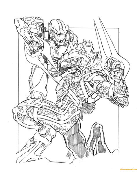 Halo Fighting With The Enemy Coloring Page Free Printable Coloring Pages