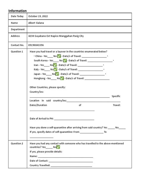 Health And Travel Declaration Form Pdf Diseases And Disorders Clinical Medicine