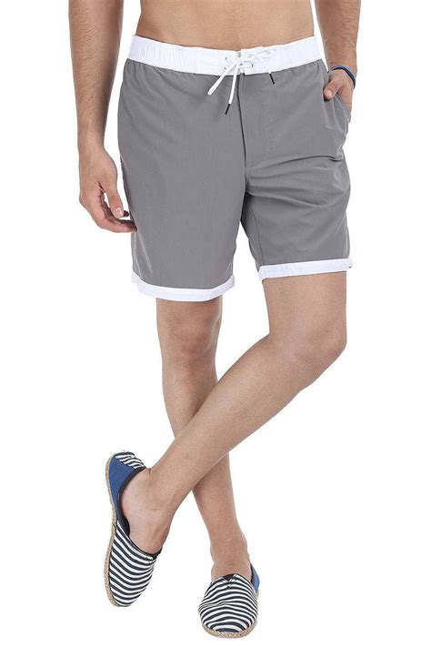 Buy Online Quickdry Nylon Solid Swim Shorts For Men In Grey And White